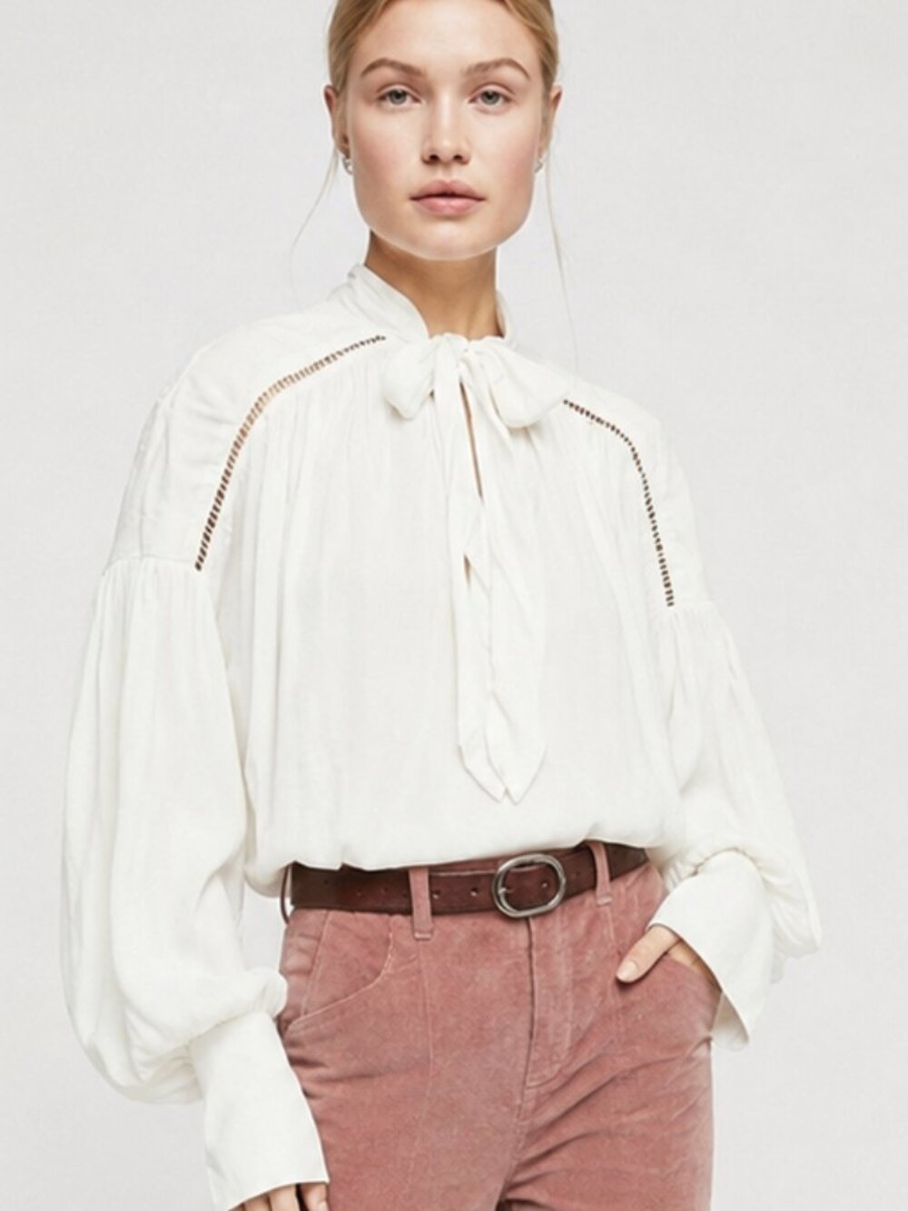 Free People Wishful Moments Boho Puff Sleeve Blouse NWT Size M